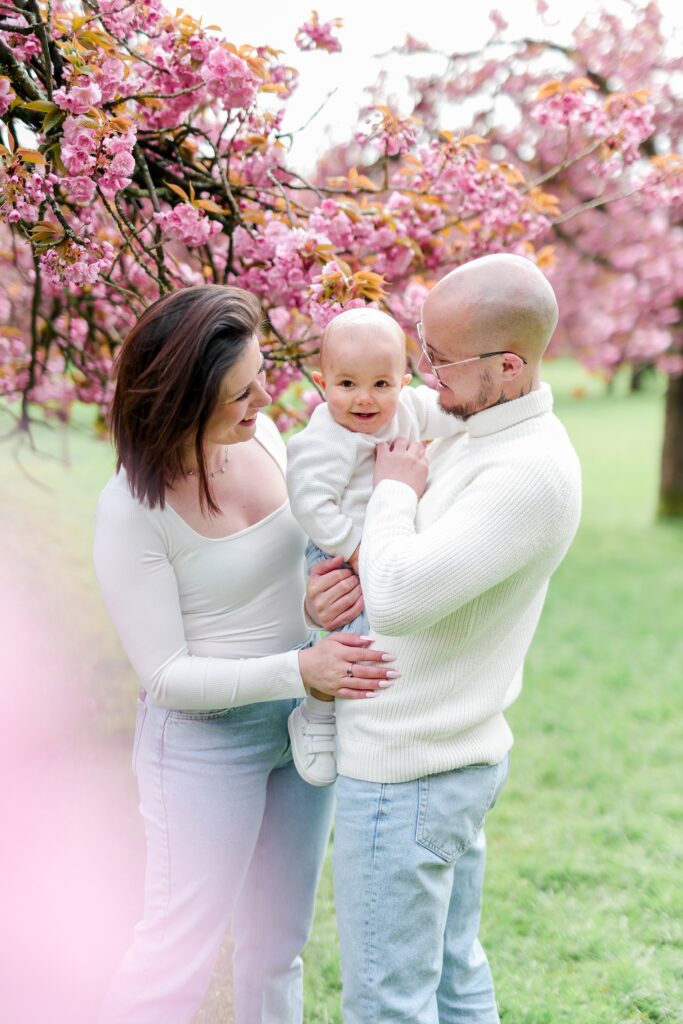 séance photo famille sous les cerisiers japonais