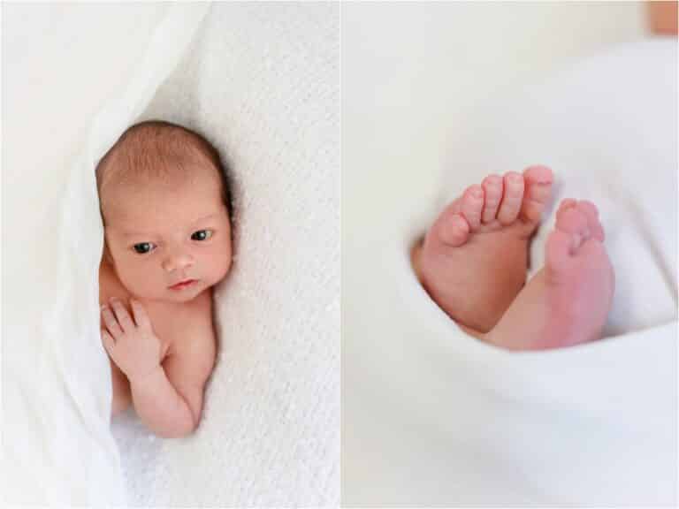 photo de bébé en blanc studio