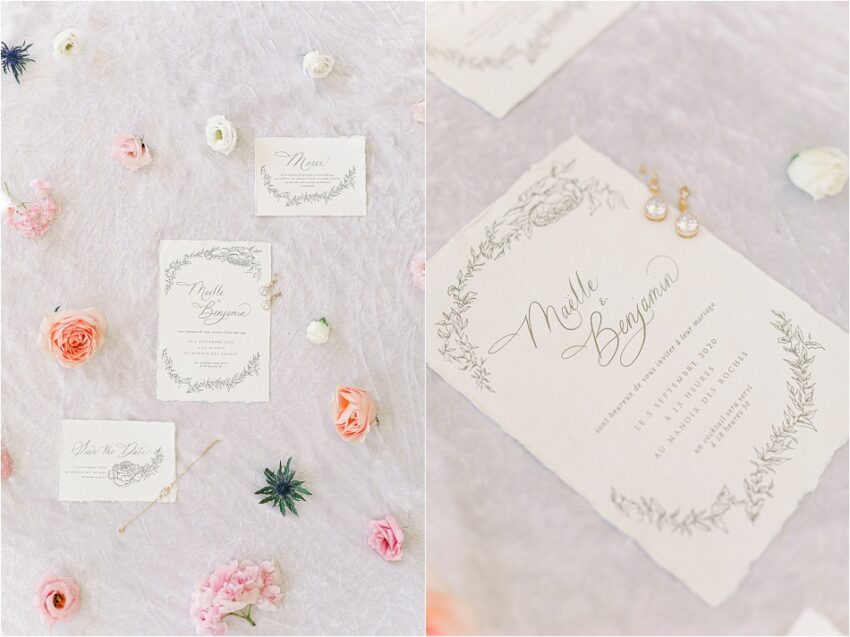 flatlay avec faire-part de mariage